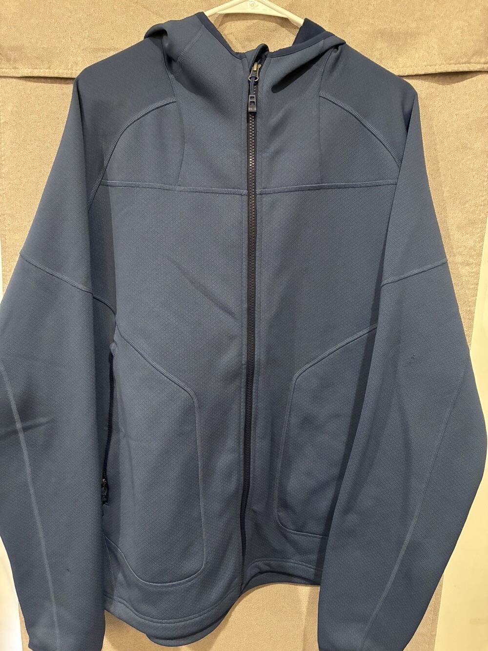 REI Jacket Mens XL Blue Full Zip Hooded Hiking Outdoor Zip Pockets